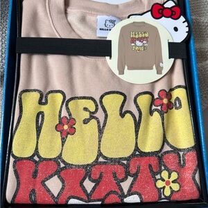 Hello Kitty Pink Graphic Sweatshirt Top with Retro Yellow & Red Print